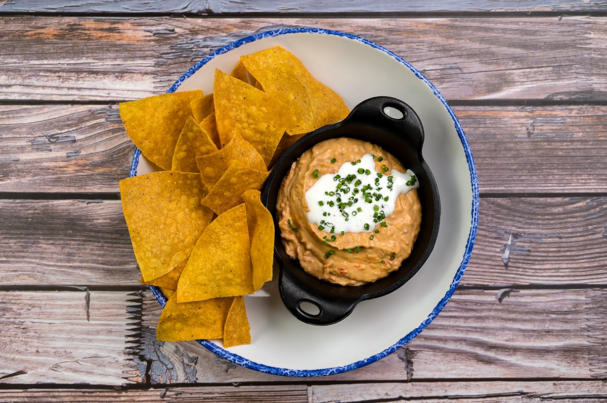 pimento cheese dip with tortilla chips