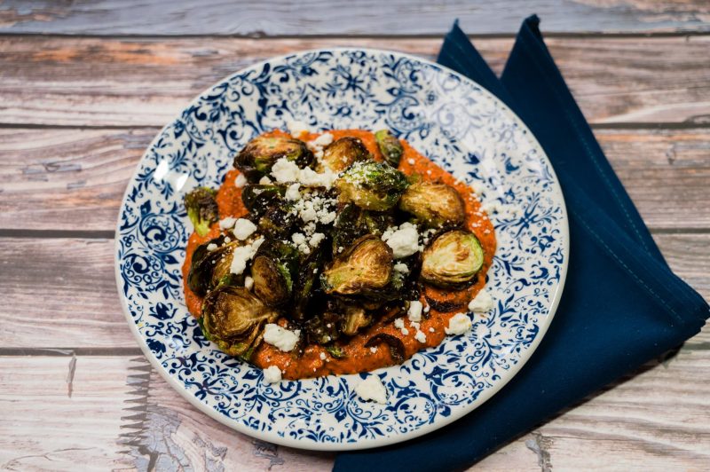 fried brussels sprouts, romesco sauce, feta cheese