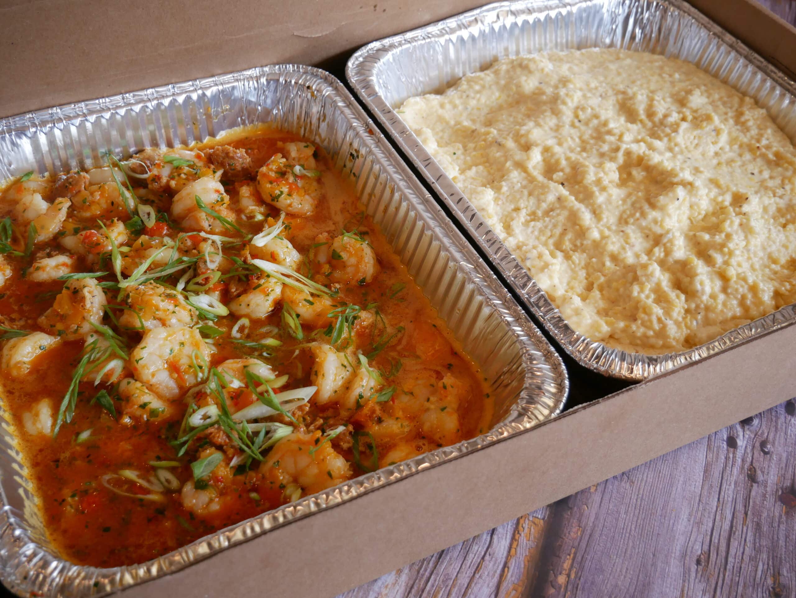 Tupelo Honey catering box shrimp & grits