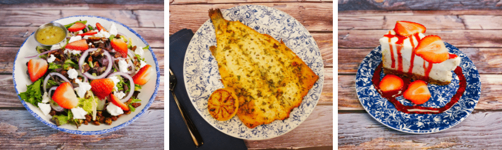 Seasonal Menu Berry Salad Roasted Trout Cheesecake